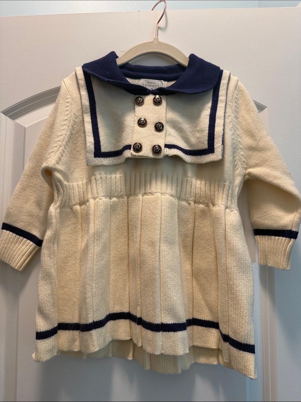 Girls Cream and Navy Knit Sailor Dress House of LOOLOUS 3-4 NWT
